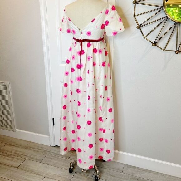 Lorrie Deb Vintage Dress Floral Embroidered White and Pink Size Small VTG 11 - Picture 3 of 16